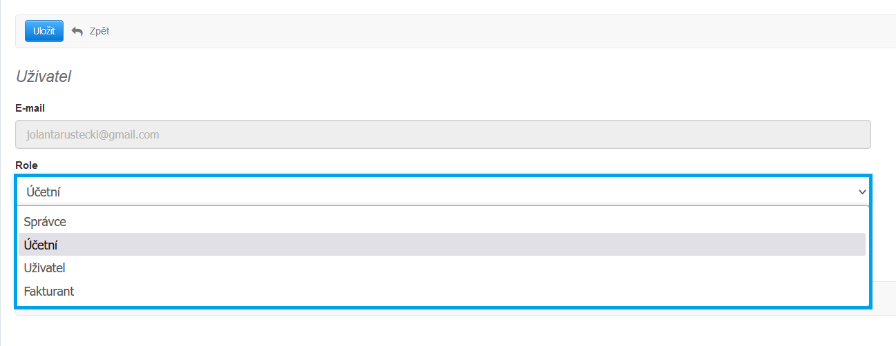 Zmenit roli uzivateli