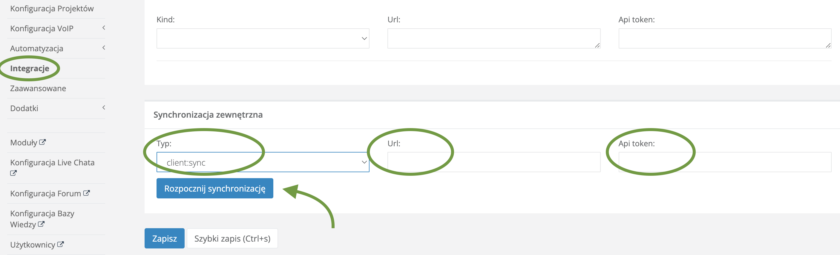Pola do uzupełnienia przy synchronizacji zewnętrznej