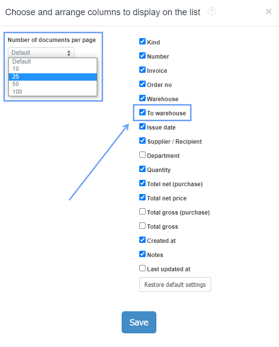 Column display warehouse