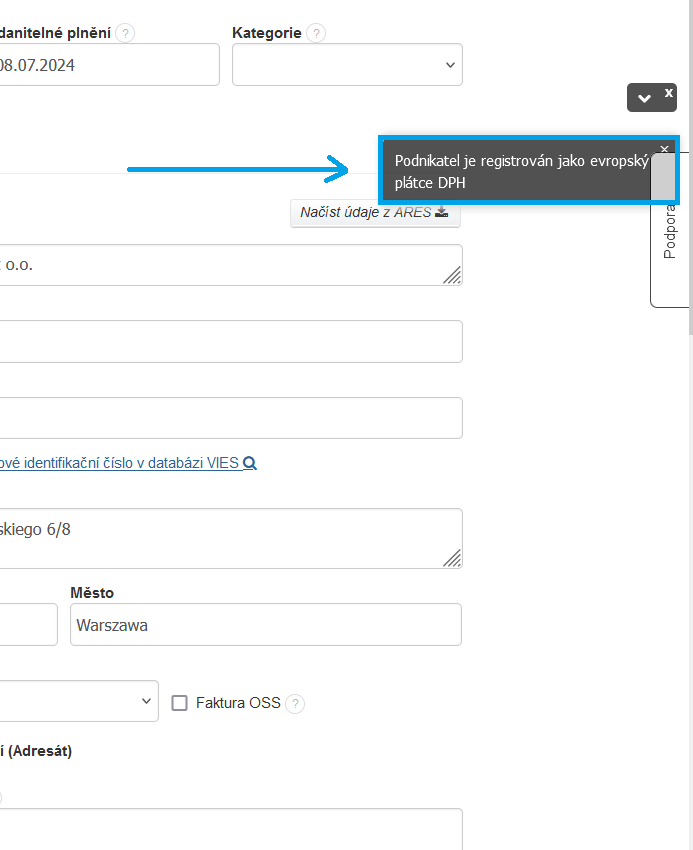 Podnikatel je registrovan v VIES