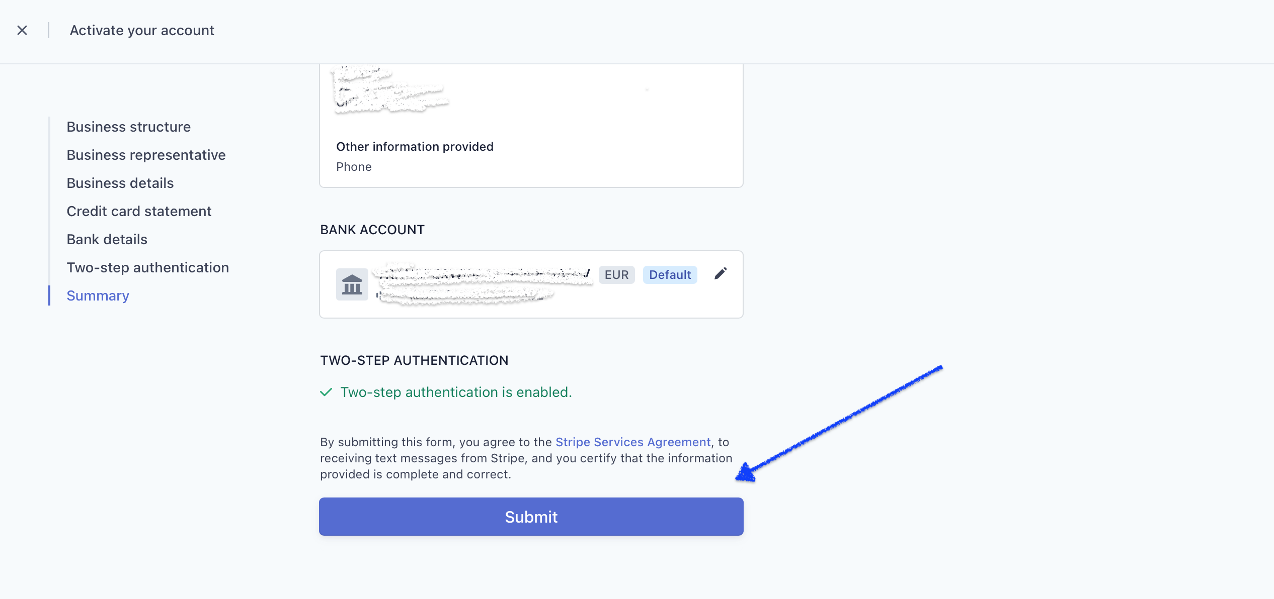 How to activate account in Stripe 