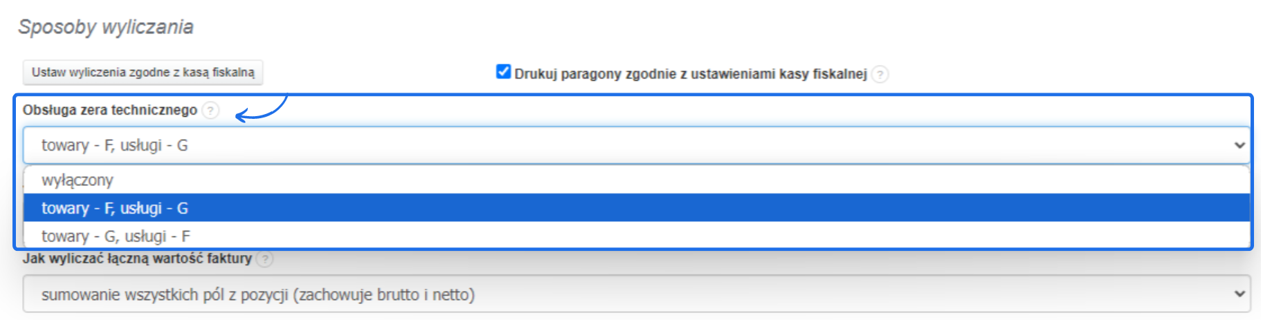 Aktywacja obsługi zera technicznego w systemie do fakturowania dla paragonów fiskalnych VAT marża.