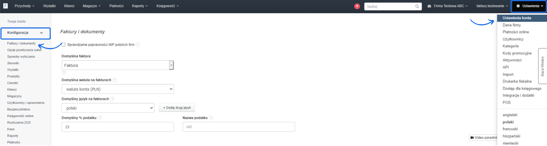 Konfiguracja ustawień dodatkowego pola na pozycjach faktury, pozwalająca na dodanie customowych informacji do każdej pozycji.