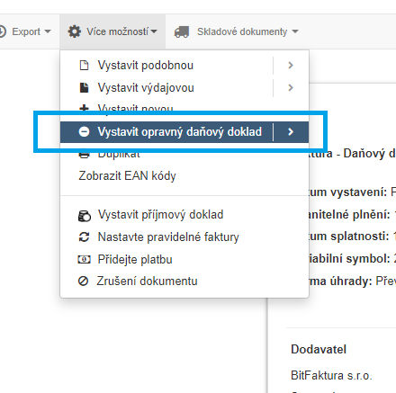 Vystavit opravny danovy doklad
