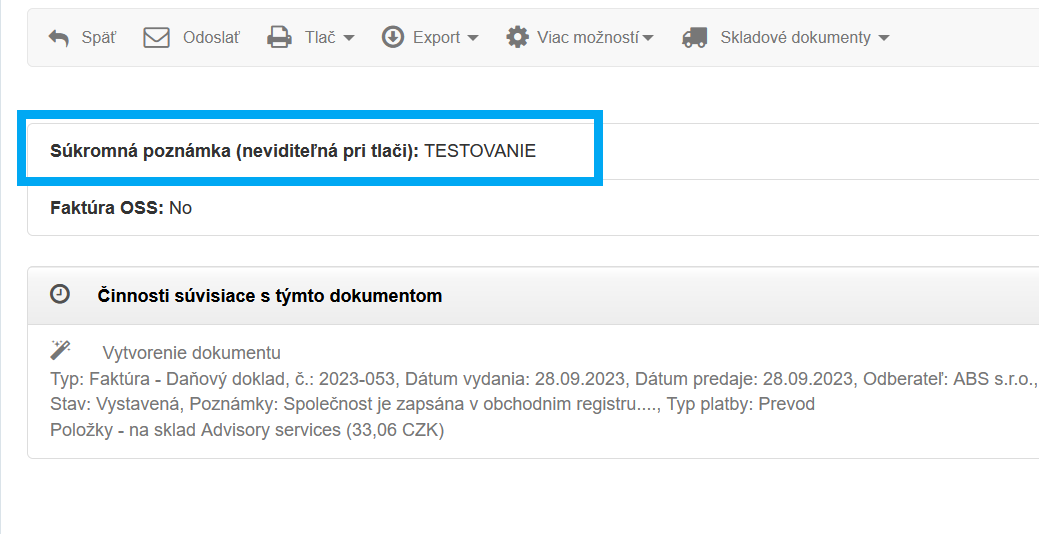 Notatka prywatna widoczna w podglądzie dokumentu