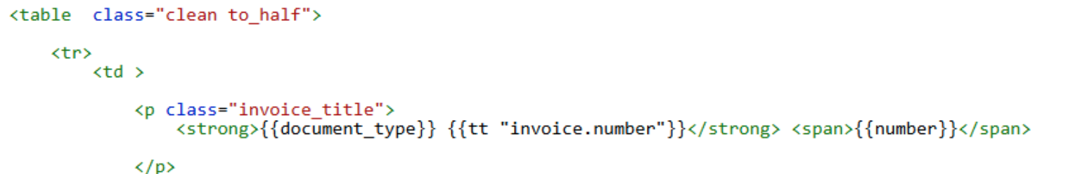 Código HTML con el nombre y número del documento antes del cambio a la plantilla BLUE