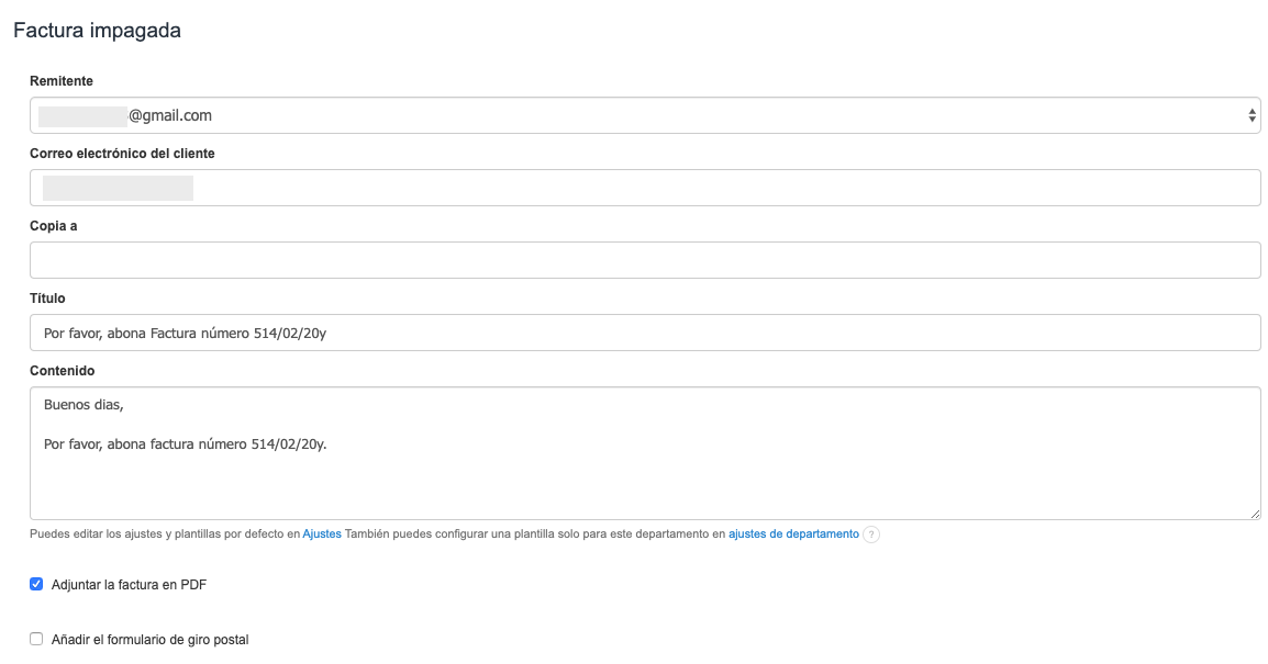 recordatorio de factura impagada