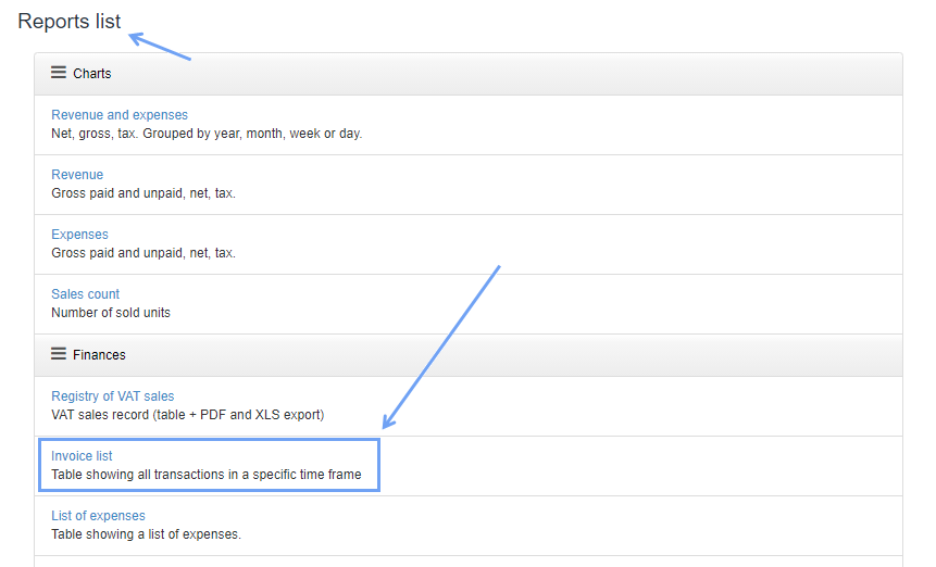 Invoice list