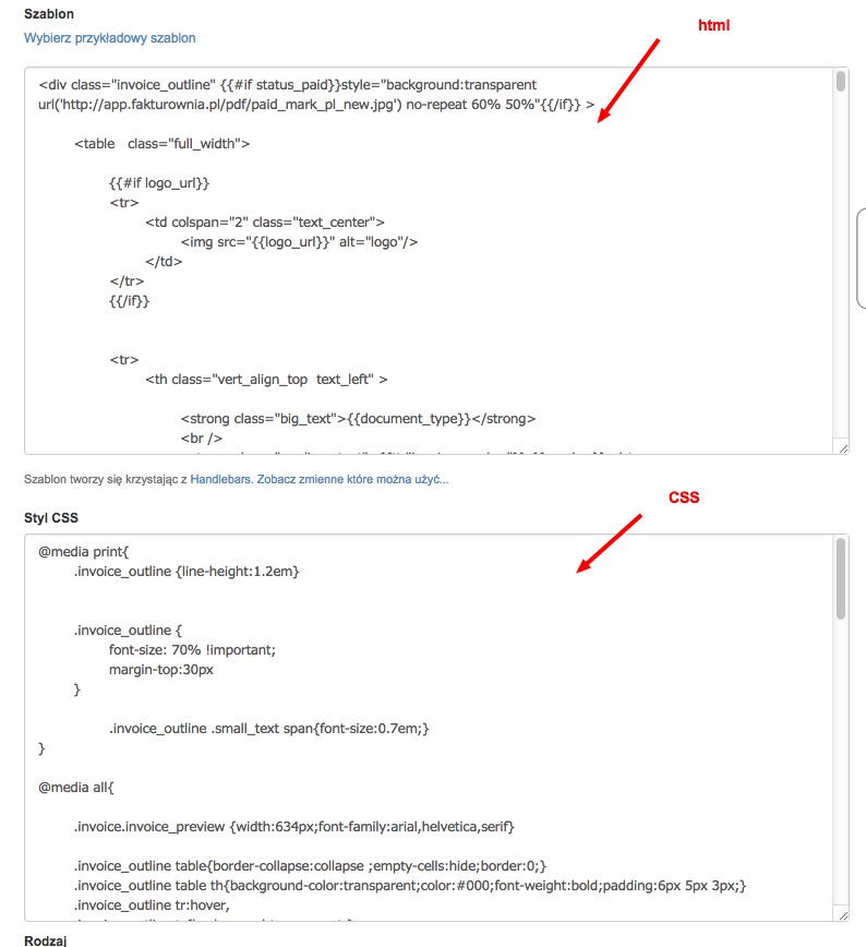 html css faktura