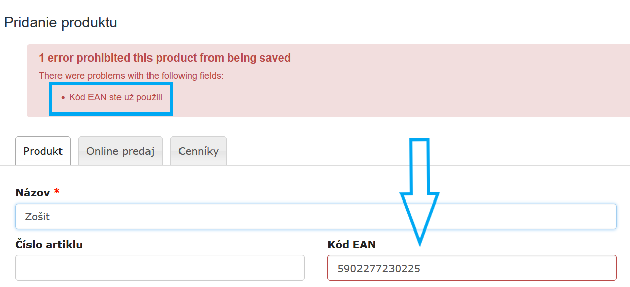 kod ean na edycj produyktu zajety