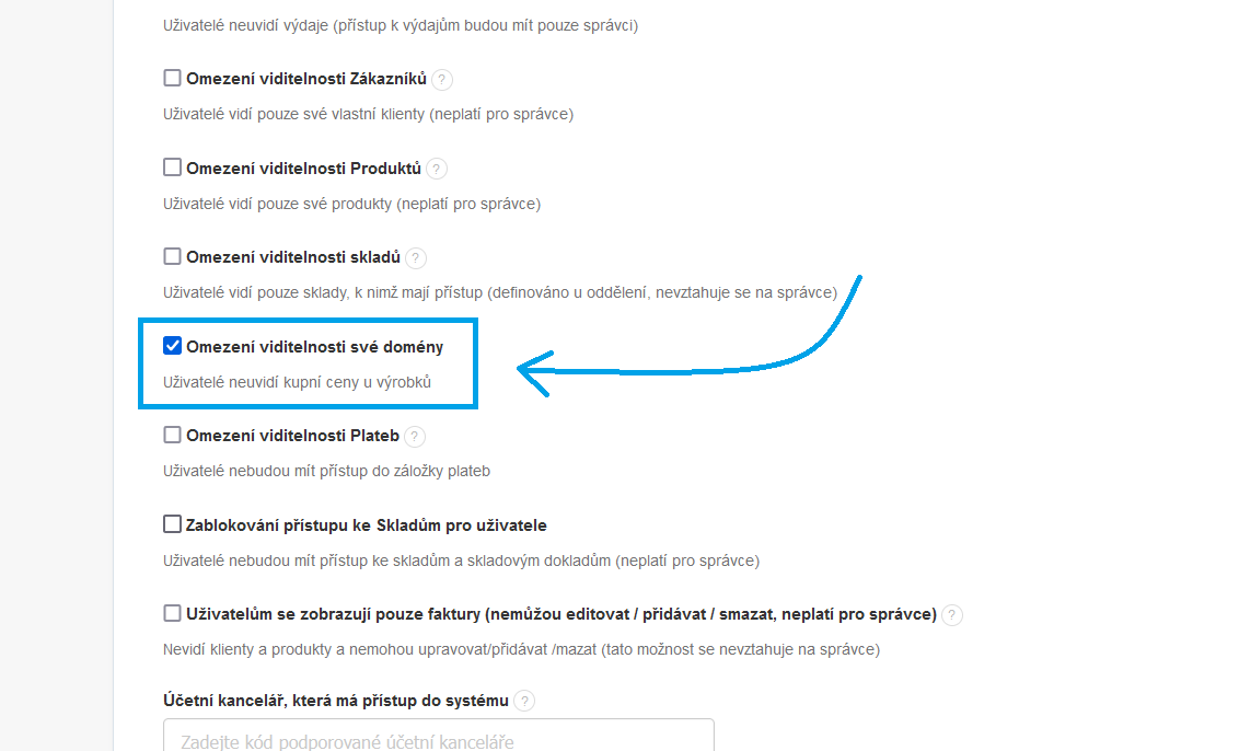 Omezeni viditelnosti sve domeny