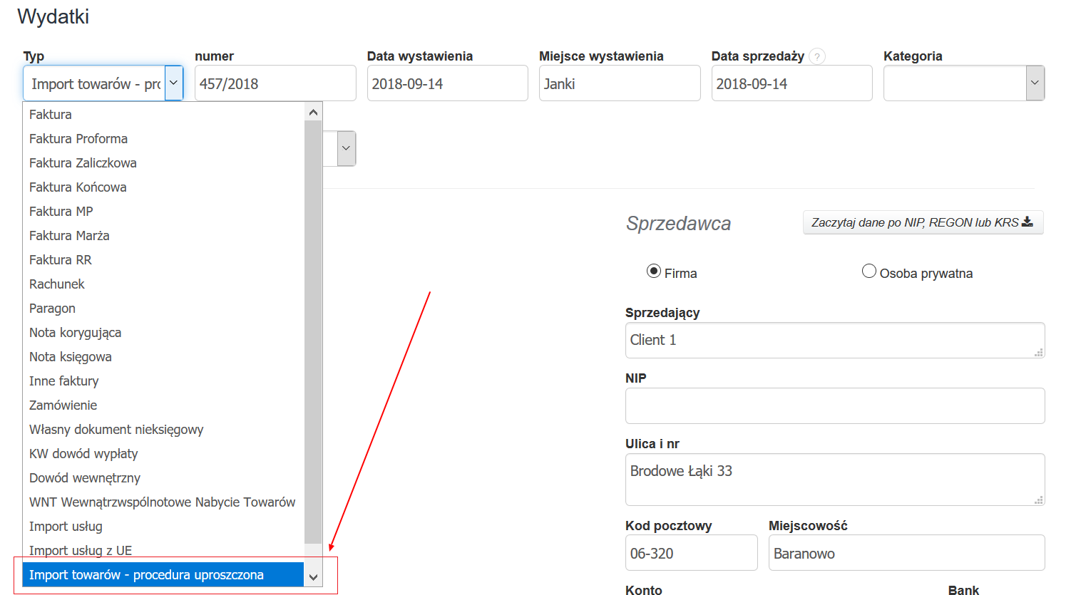 wybór typu dokumentu procedura uproszczona(1)