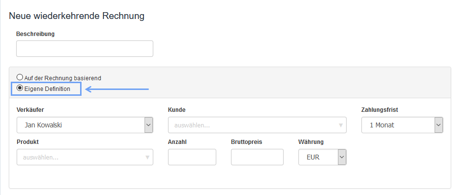 Neue wiederkehrende Rechnung