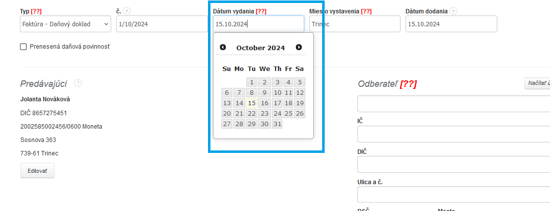Datum vydania zmena rucne