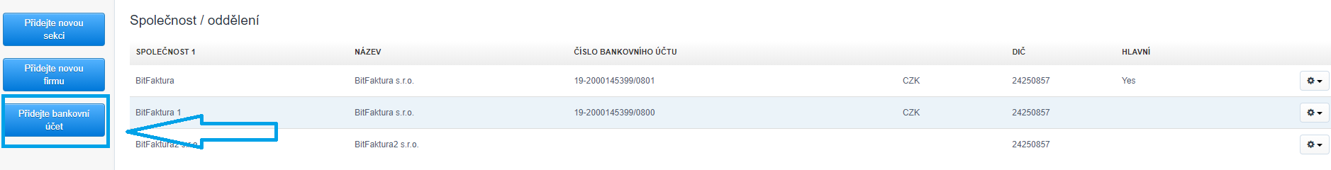 Pridani bankovniho uctu