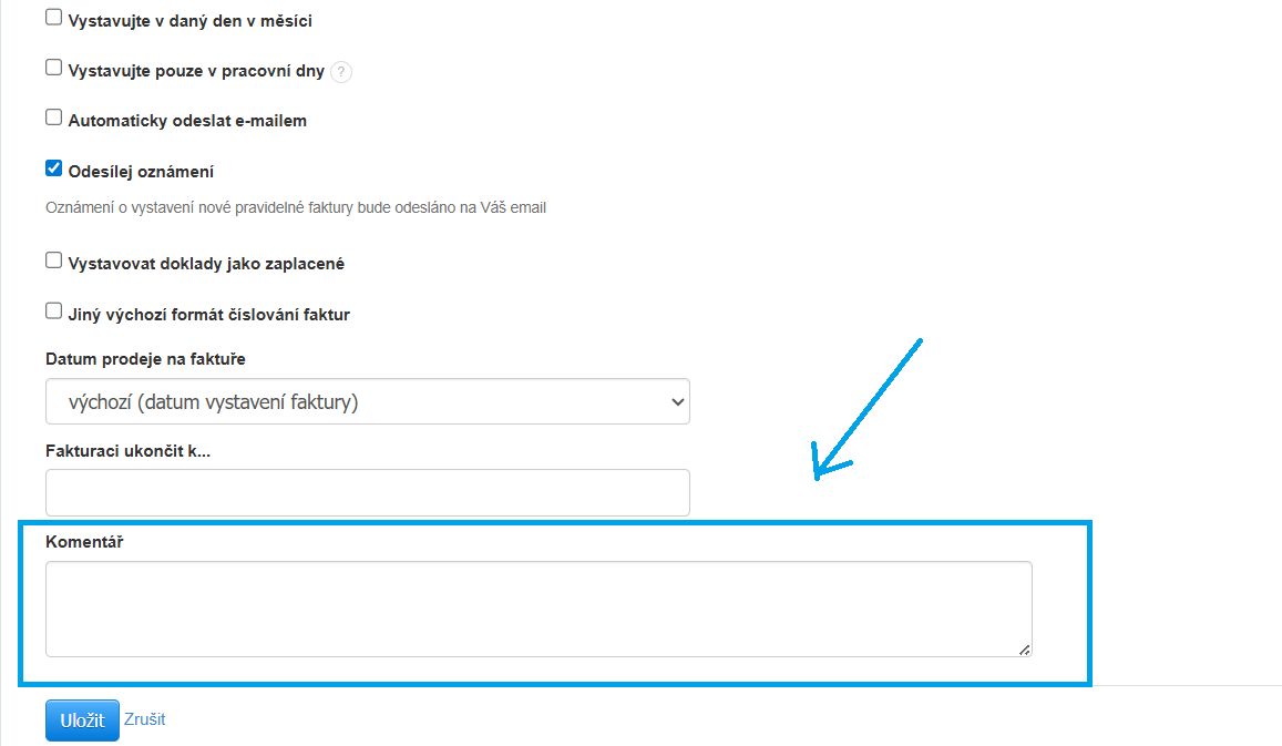 Pravidelna faktura komentar
