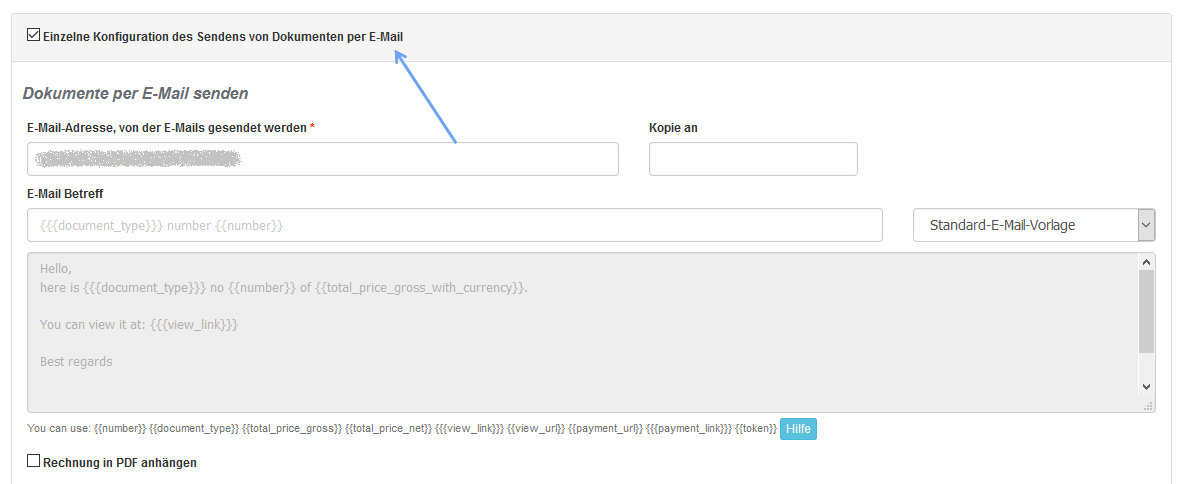 einzelne konfiguration email