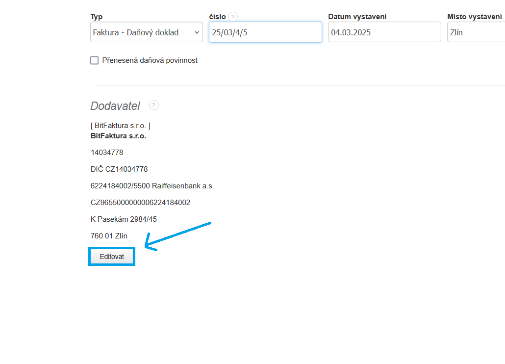 Dodavatel editovat