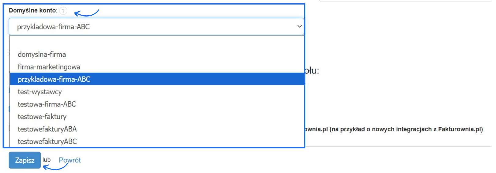 Wybór domyślnego konta, które będzie otwierać się domyślnie po zalogowaniu do systemu.