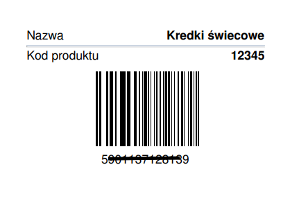 Etykieta produktu z kodem kreskowym i kodem EAN bez cen.