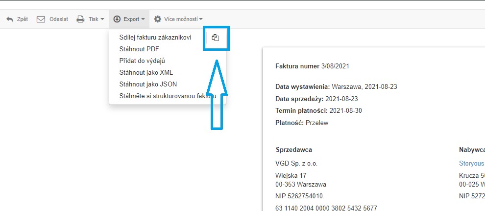 Sdilet fakturu zakaznikovi 