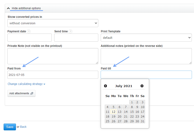 date of payment invoices 2