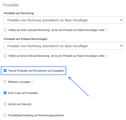 Trenne Produkte Einnahmen