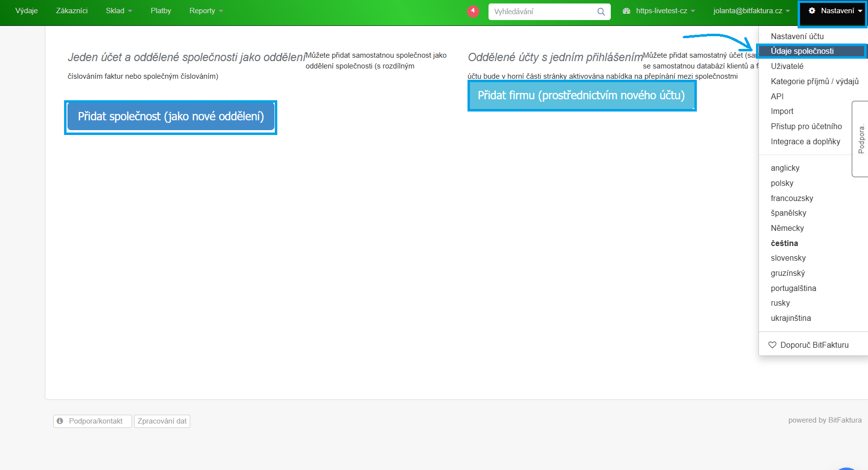 Pridat nove oddeleni