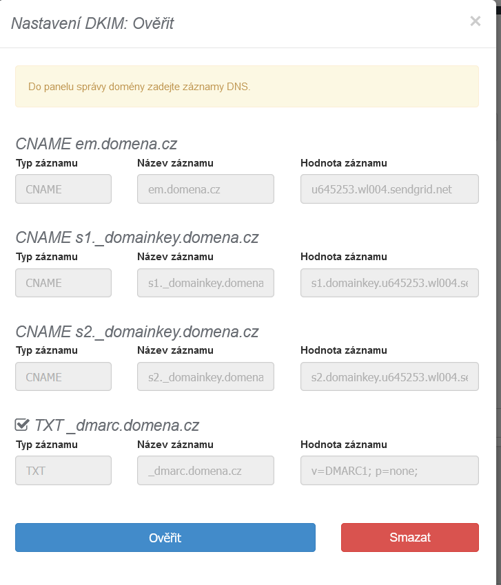 Nastaveni DKIM - overit