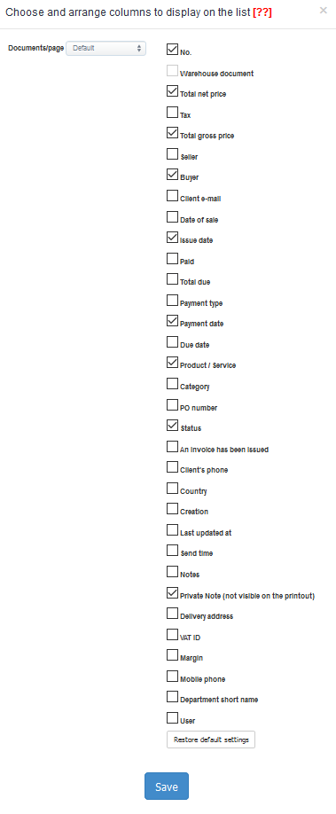 How to customize the column display on the invoice list 