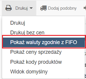 pokaz waluty zgodnie z FIFO