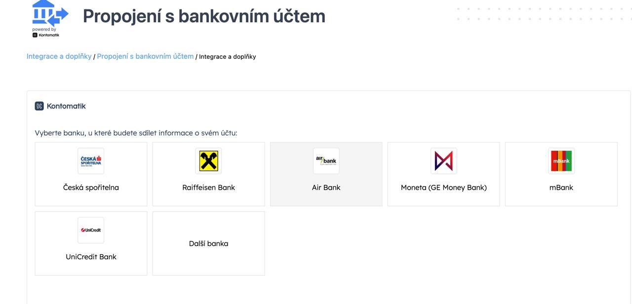 Kontomatik propojeni s bankovnim uctem