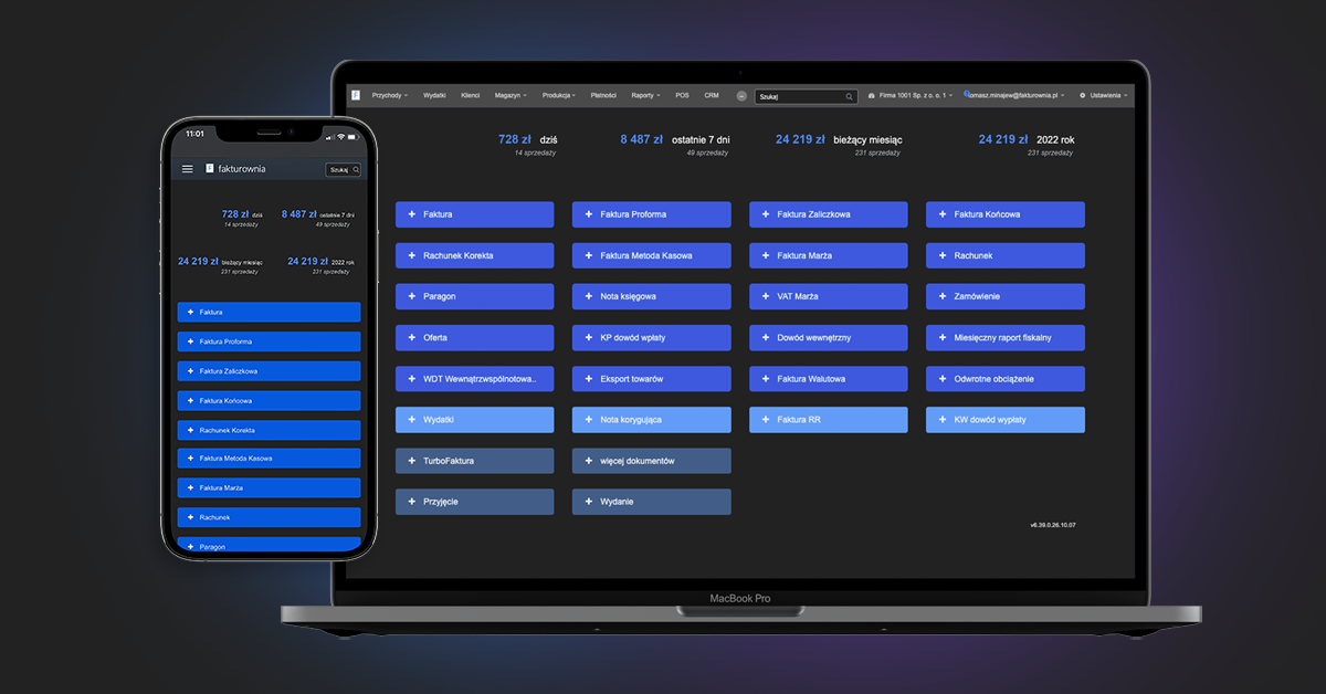 prezentacja podglądu opcji dark mode na laptopie i telefonie