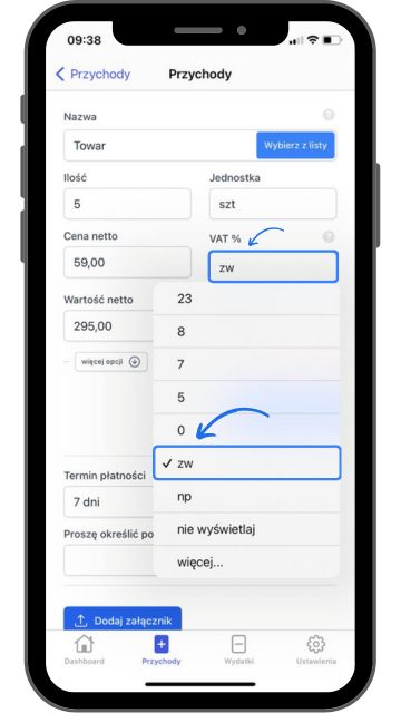 powód zwolnienia stawka zw