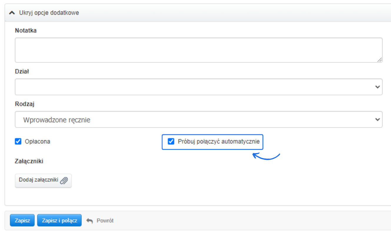 próbuj połączyć automatycznie nową płatność