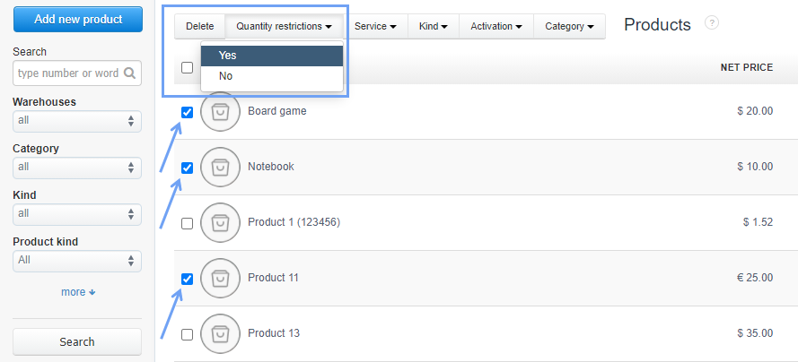 Quantity restrictions