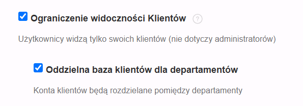 Ustawienia konta z zaznaczonym polem Ograniczenie widoczności Klientów w zakładce Użytkownicy i uprawnienia
