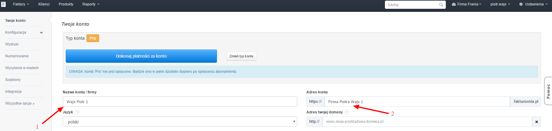nazwa konta  adresu klienta 1