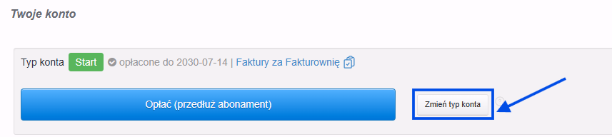 Typ konta z okresem ważności abonamentu oraz opcją zmiany planu.