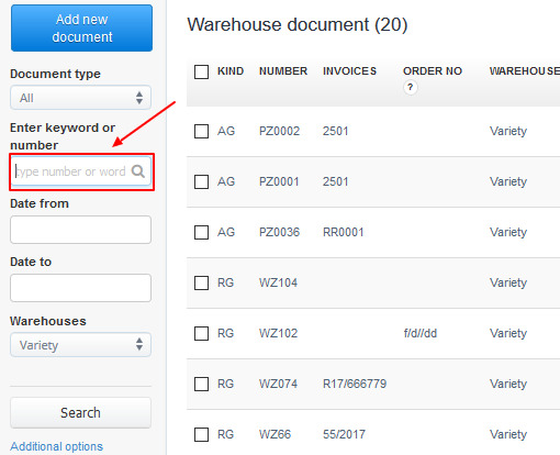 enter keyword or number