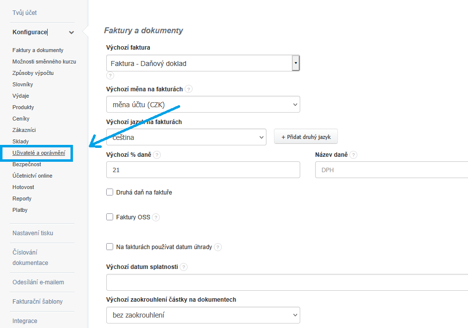 Uzivatele a opravneni blokovani faktur