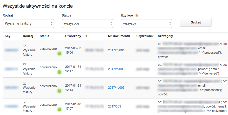 lista wysyłki faktur