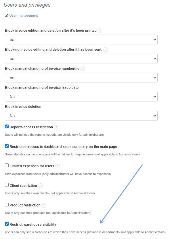 Restrict warehouses 2
