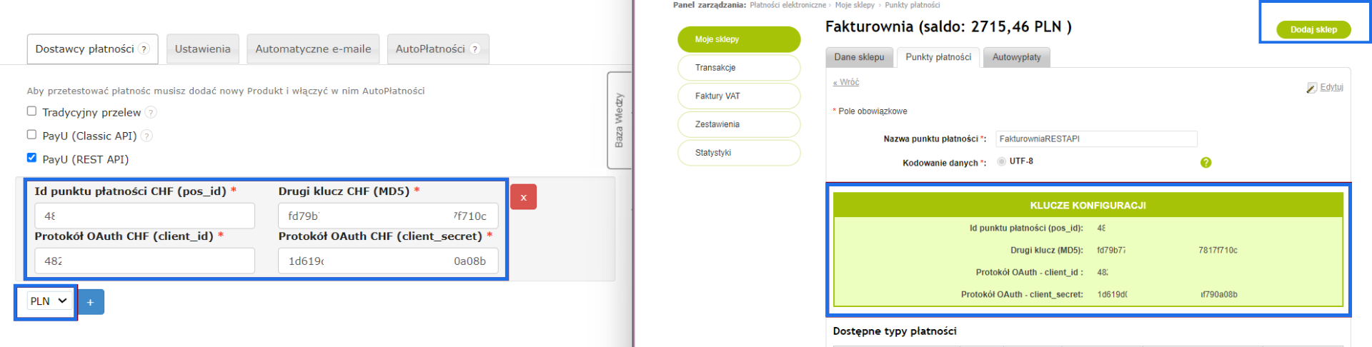 Konfiguracja bramki płatności w ramach REST API z bramką płatności PayU i Fakturownią.