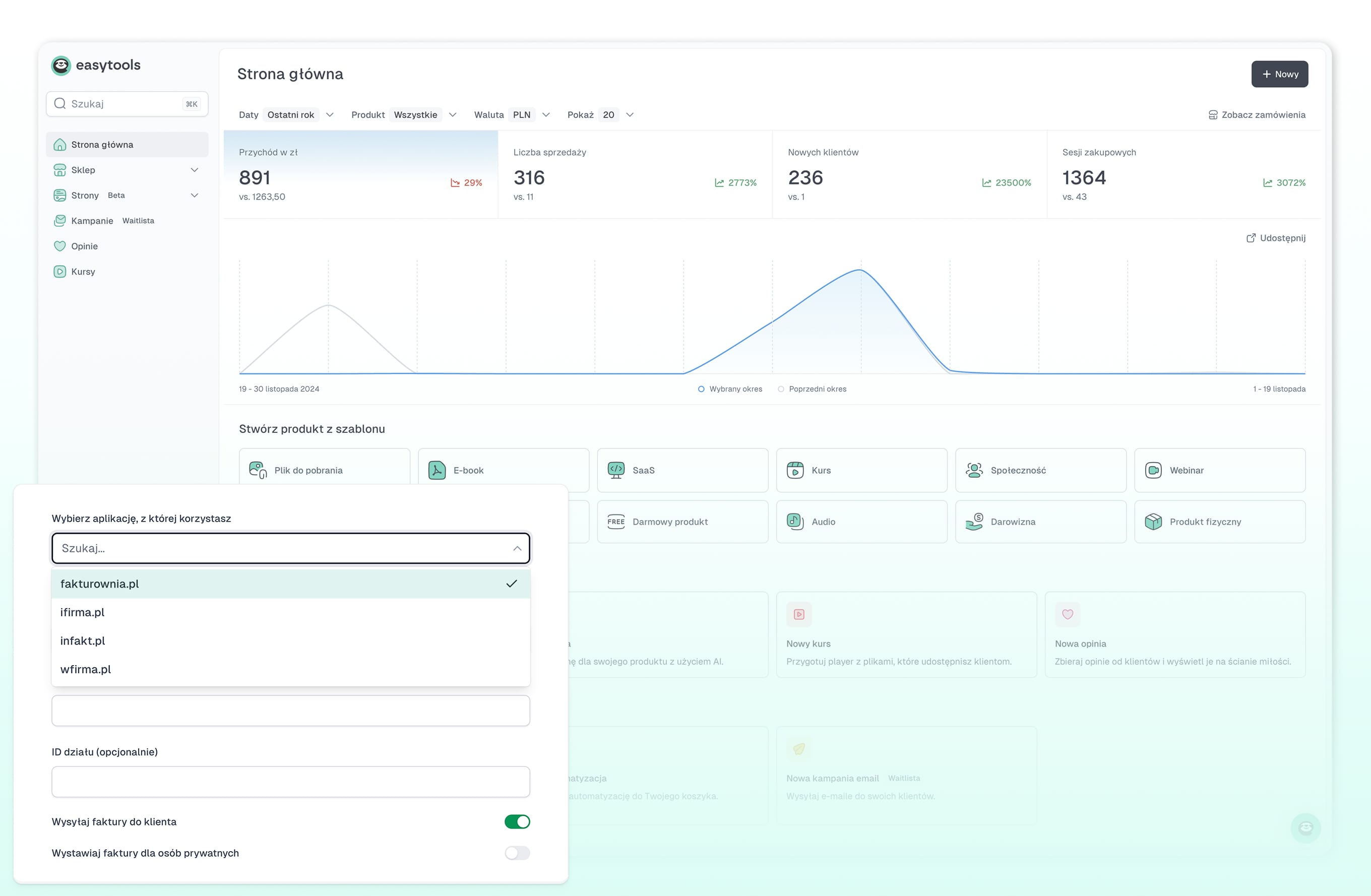 Strona główna ze szczegółami sprzedaży w systemie Easytools.