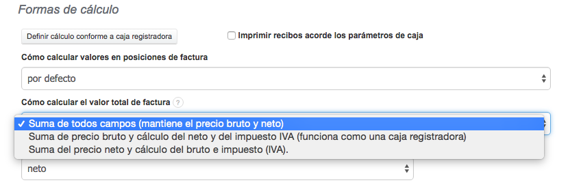 cálculo del valor total de factura