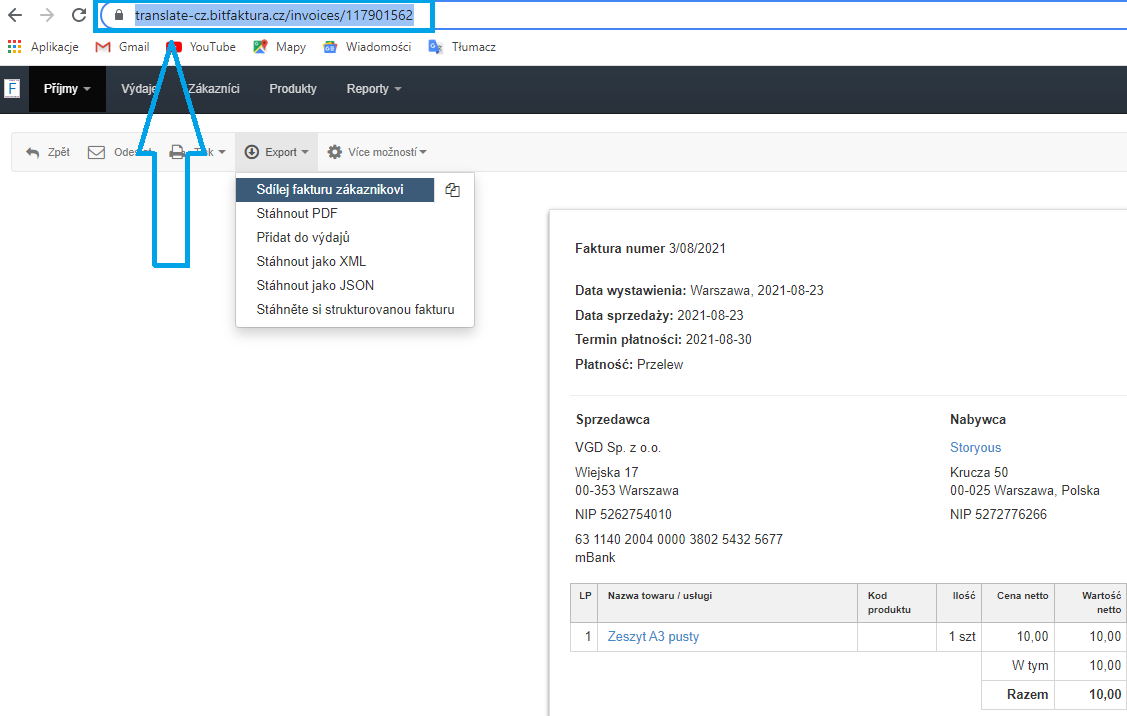 Sdilet fakturu zakaznikovi