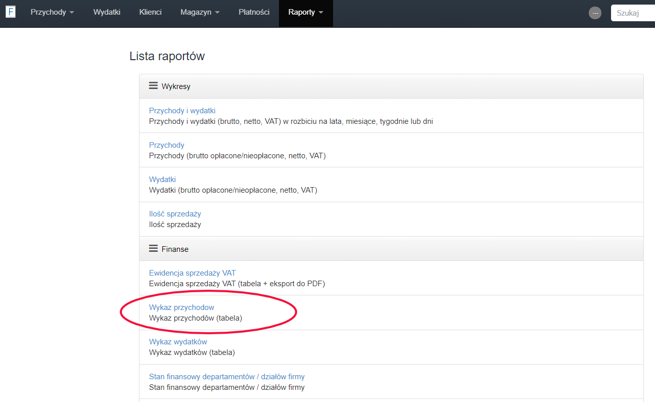 lista raport%C3%B3w   raport przychod%C3%B3w