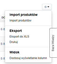 Menu ustawień z rozwiniętą opcją „Dostosuj wyświetlanie kolumn” służącą do personalizacji widoku danych.