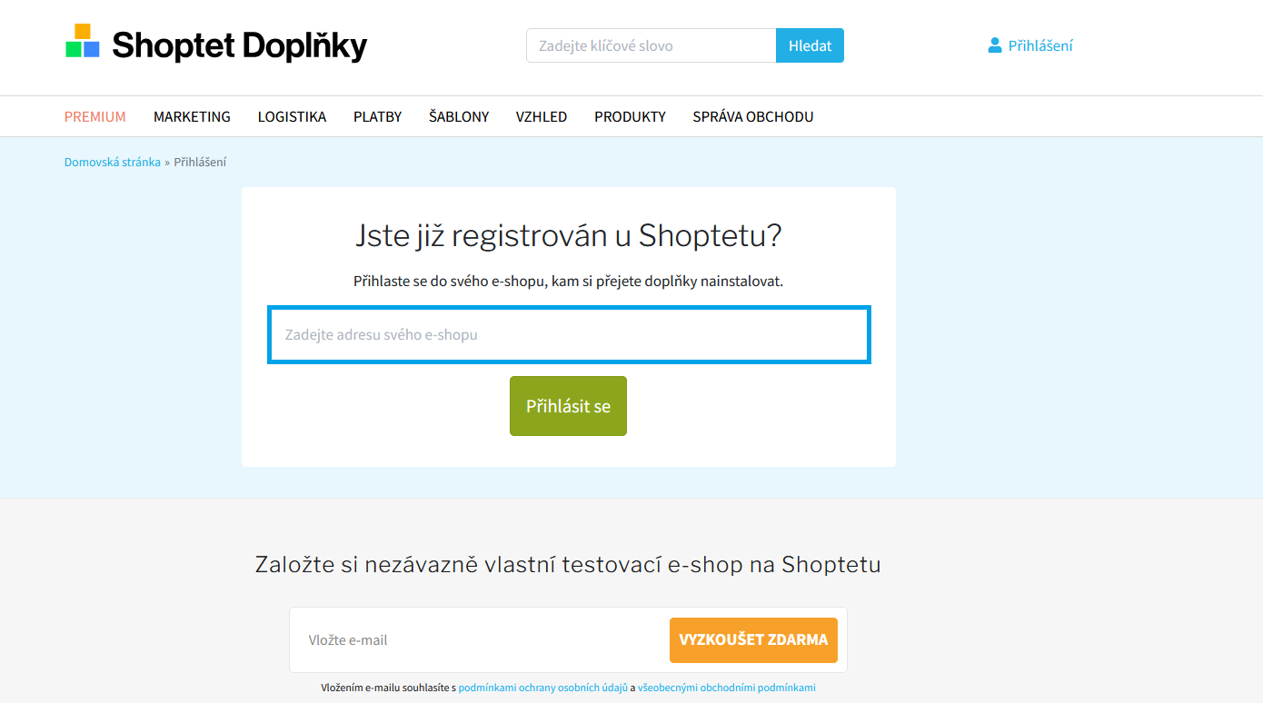 Registrace Shoptetu